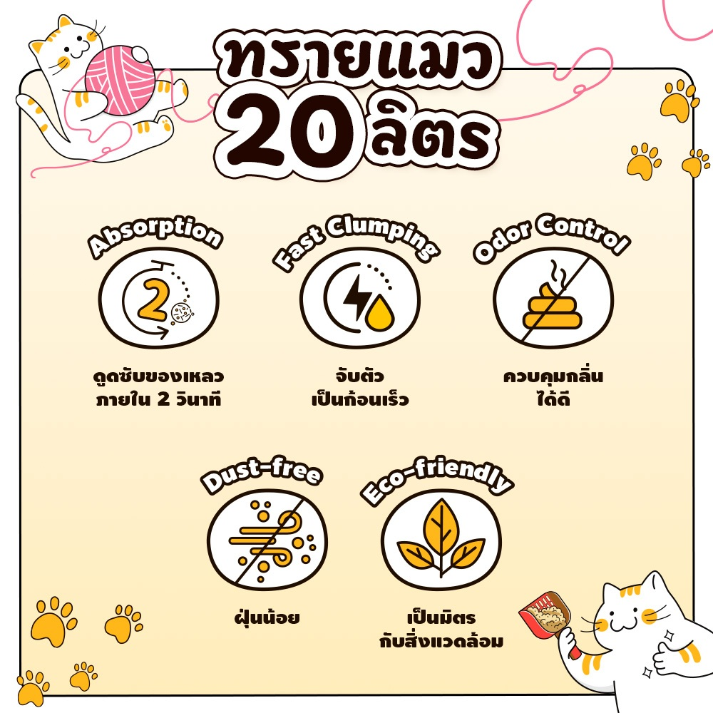 Petcho ทรายแมวเต้าหู้ สูตร Plant Based 2.0MM 20L/9.08KG