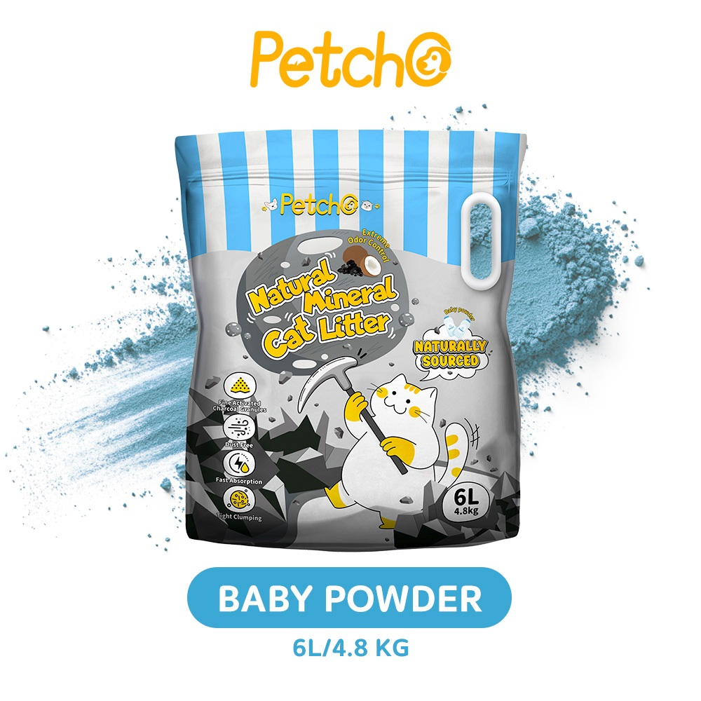 Petcho ทรายแมวภูเขาไฟ 98% Natural Sodium-based Mineral + 2% Coconut Shell Activated Charcoal 6L/4.8KG