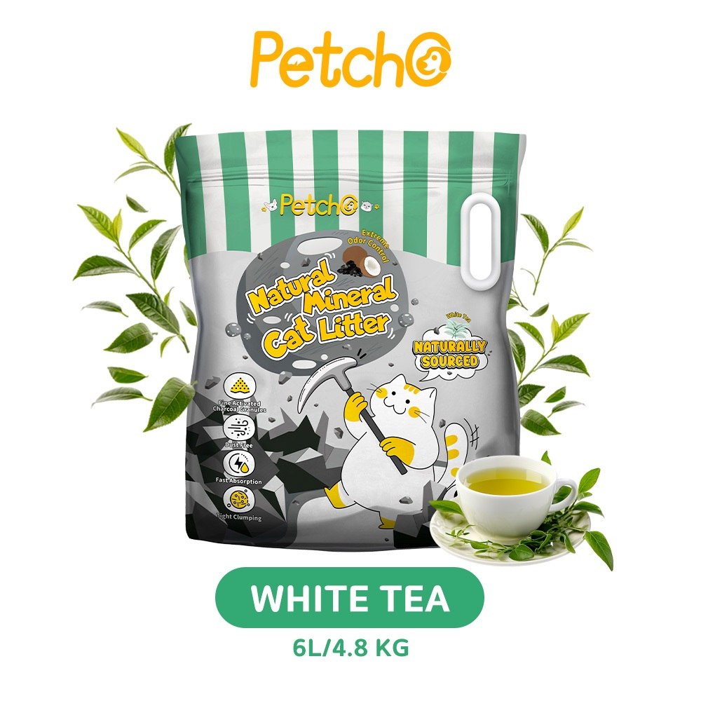 Petcho ทรายแมวภูเขาไฟ 98% Natural Sodium-based Mineral + 2% Coconut Shell Activated Charcoal 6L/4.8KG