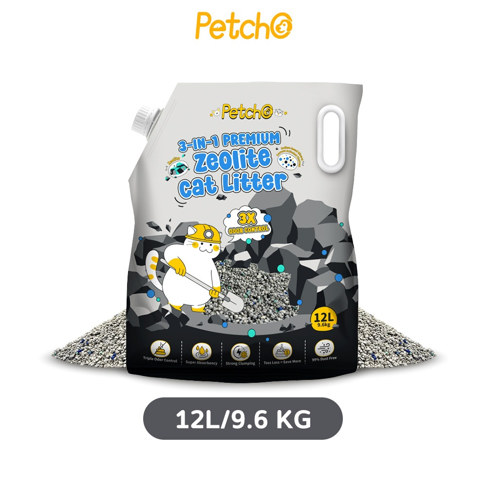 Petcho ทรายแมวซีโอไลต์ พรีเมียม 3 in 1  12L/9.6KG