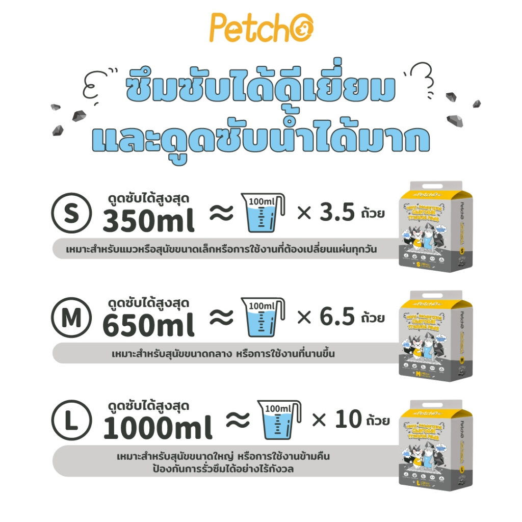 Petcho แผ่นฝึกขับถ่ายชาร์โคล รุ่นหนา 7 ชั้น S/M/L