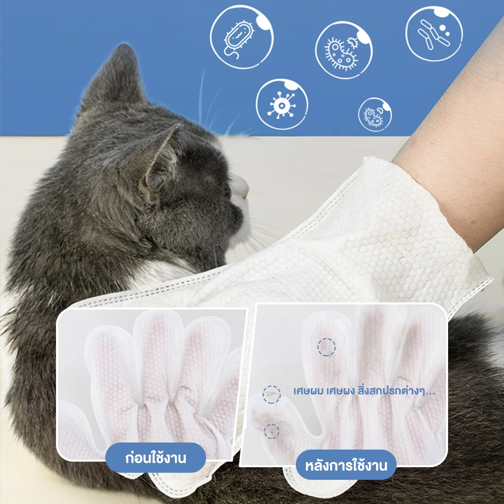 Petcho ถุงมืออาบนํ้าแห้งสําหรับสัตว์เลี้ยง 6/8/10pcs