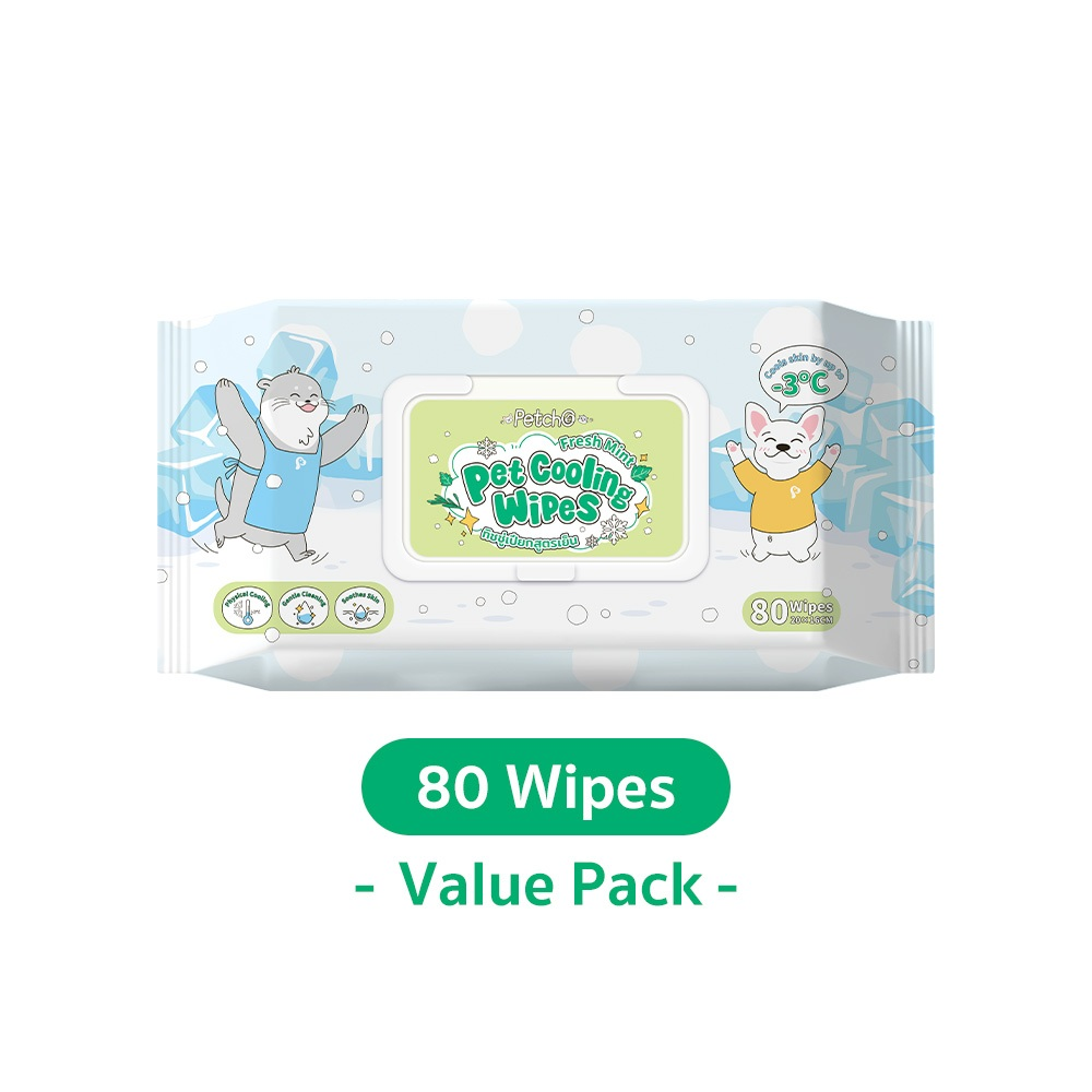 Petcho ทิชชู่เปียกสูตรเย็นสำหรับสัตว์เลี้ยง -3°C 10pcs/80pcs