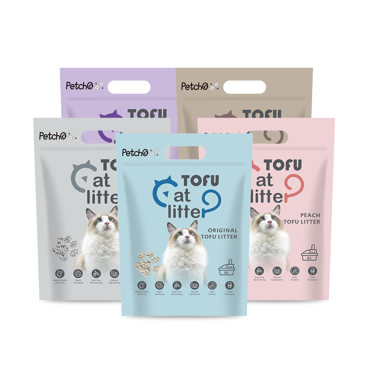 Petcho ทรายเแมวเต้าหู้ 2.0MM 6L/2.5KG