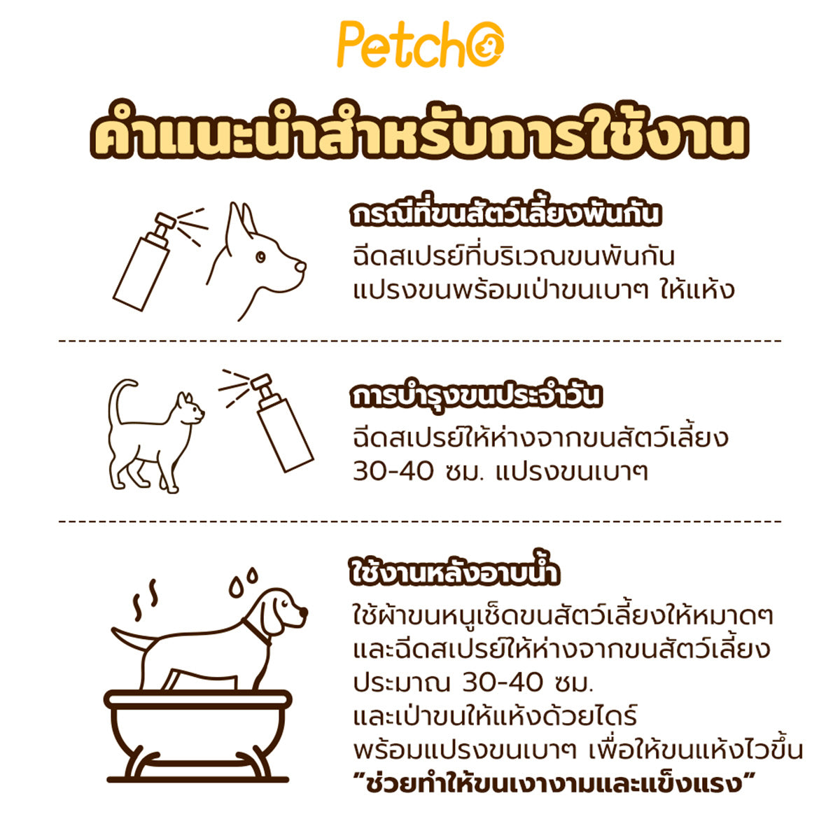 Petcho สเปรย์แก้ปมขนสัตว์เลี้ยง 100ml