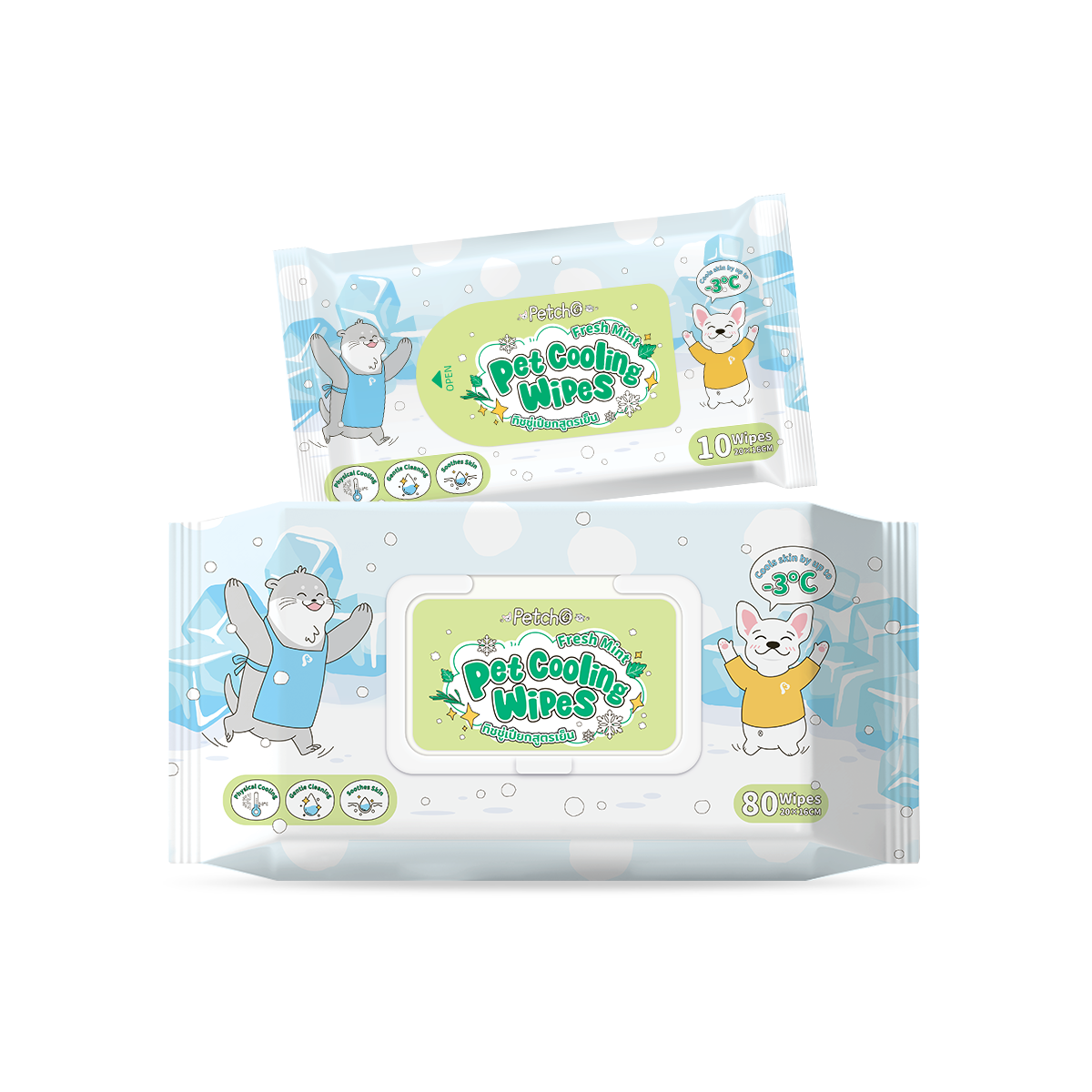 Petcho ทิชชู่เปียกสูตรเย็นสำหรับสัตว์เลี้ยง -3°C 10pcs/80pcs