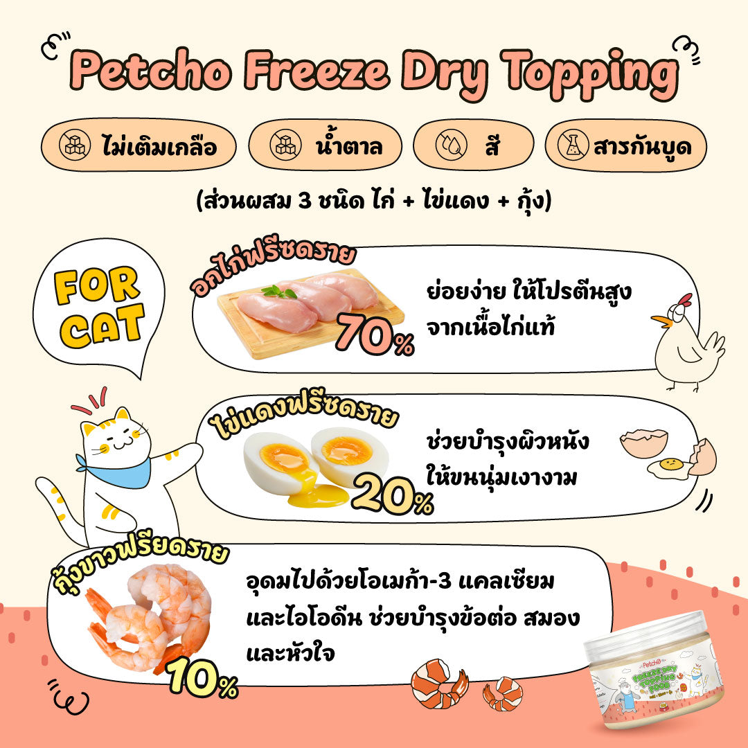 Petcho ผงโรยอาหารฟรีซดรายสําหรับสัตว์เลี้ยง (สําหรับสุนัข) 50g