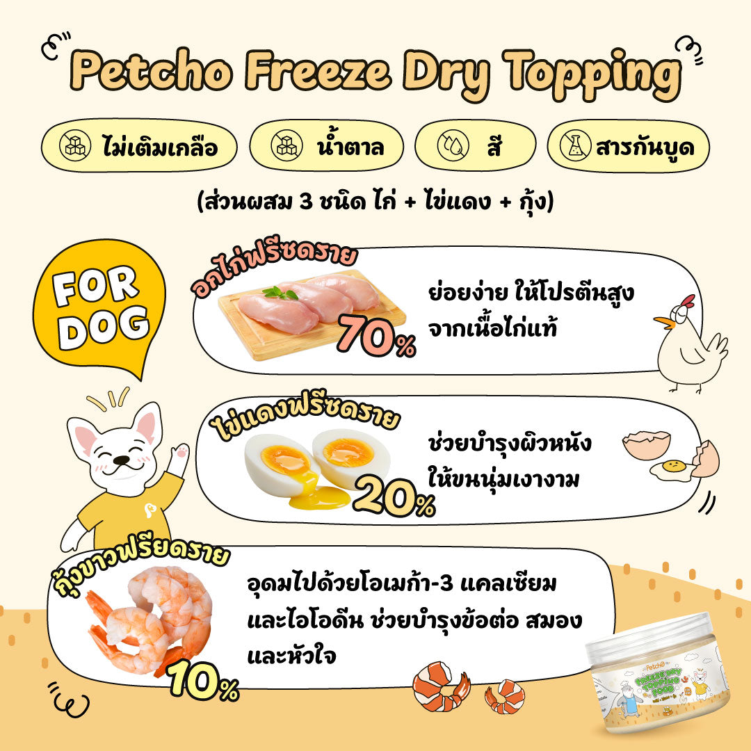 Petcho ผงโรยอาหารฟรีซดรายสําหรับสัตว์เลี้ยง (สําหรับสุนัข) 50g