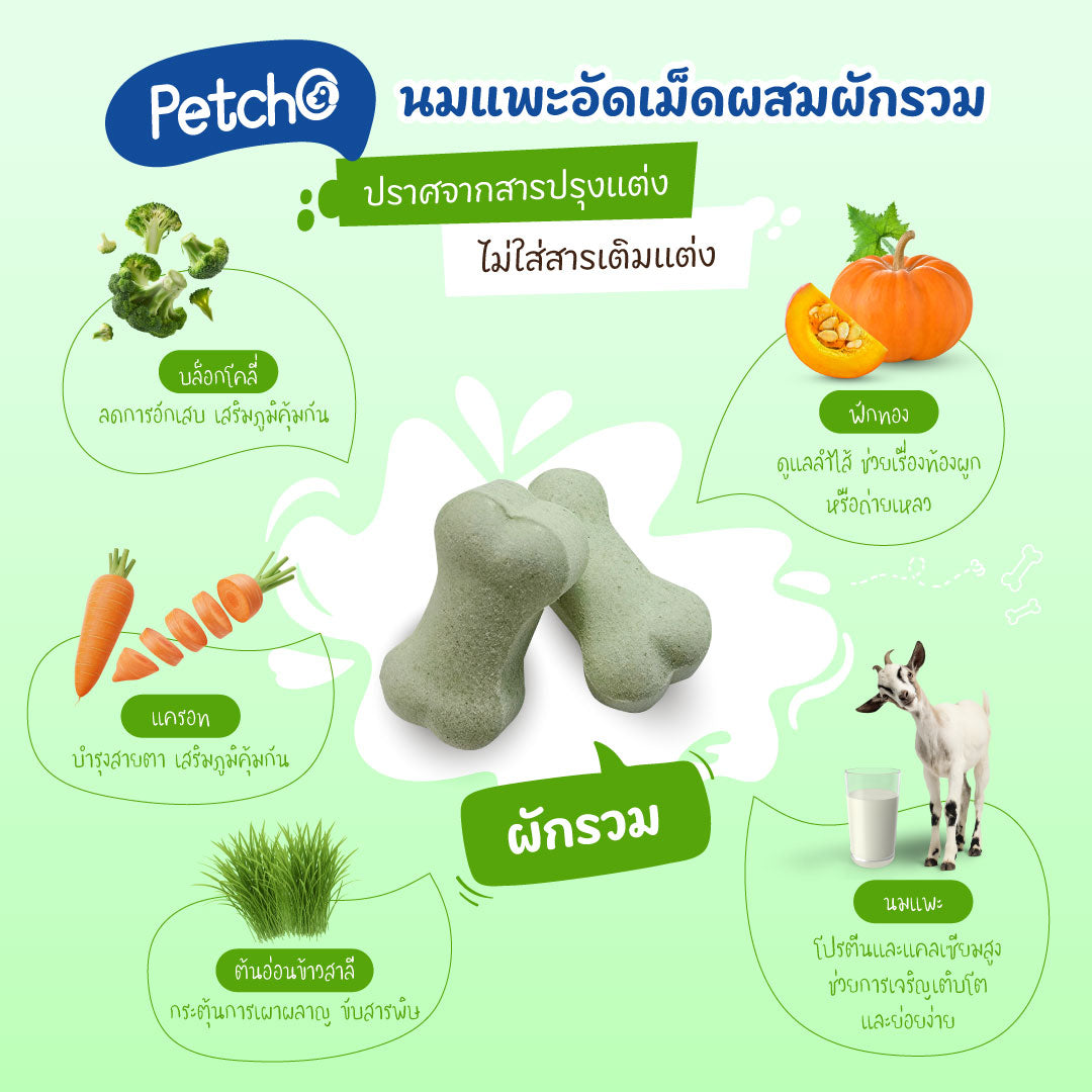 Petcho นมแพะอัดเม็ดสูตรมิกซ์ Goat Milk Mix Collection 100/400g