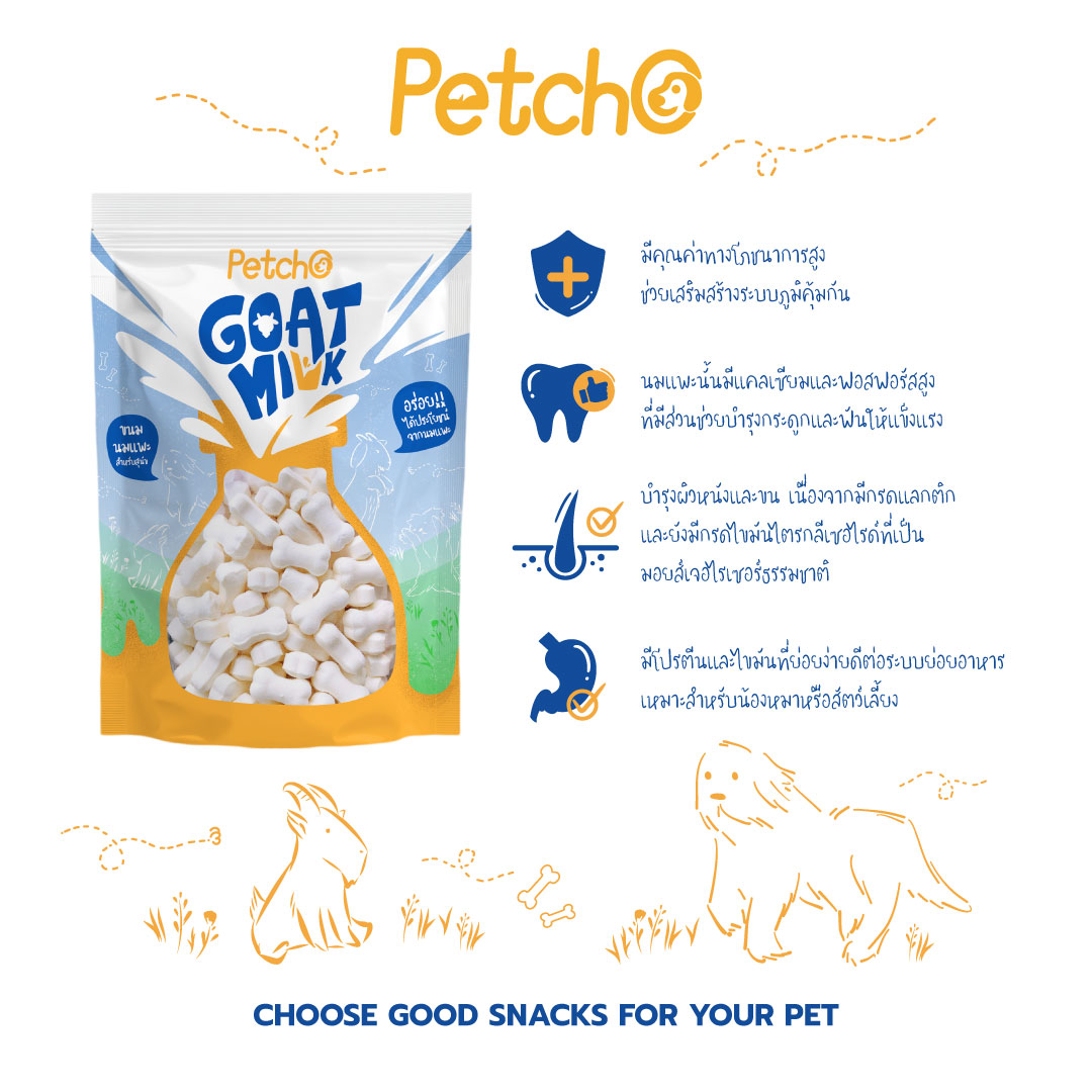 Petcho ขนมนมแพะสําหรับสุนัข Goat Milk Collection 100/500g